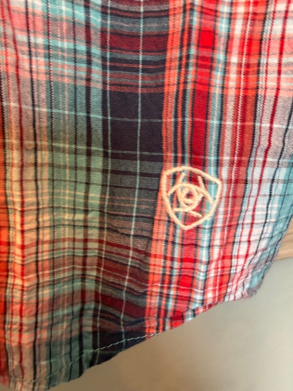 Ariat Red Navy Teal Plaid Button-Down Western Shirt - Picture 7 of 7